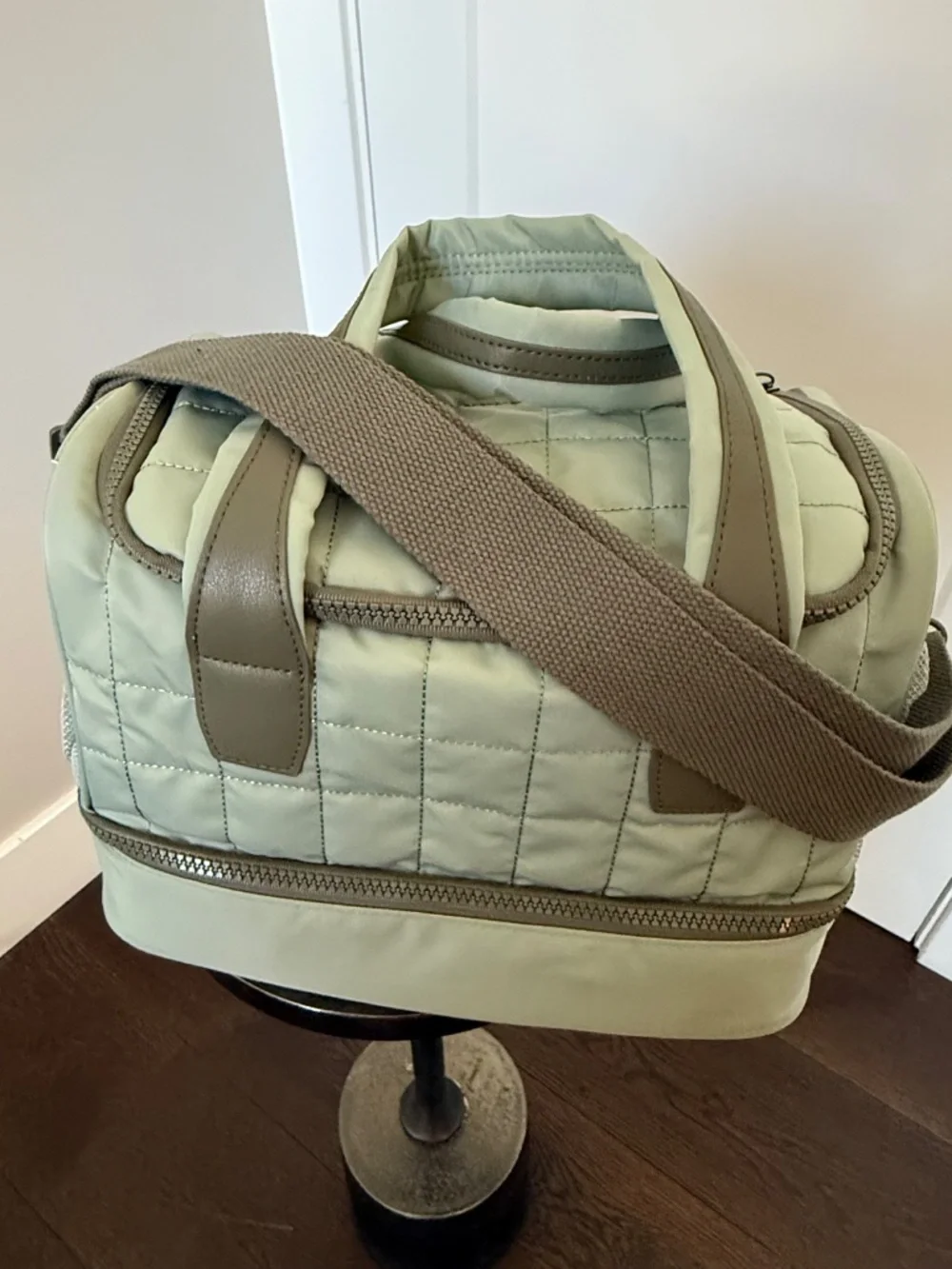 Makeup Weekender Travel Bag Cosmetic Organizer Sage Green Quilted Train Case